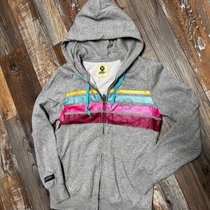 Hooey Heather Gray Sweater with Colorful Stripes